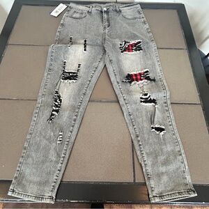 ROMWE Gray Jeans with Red Details